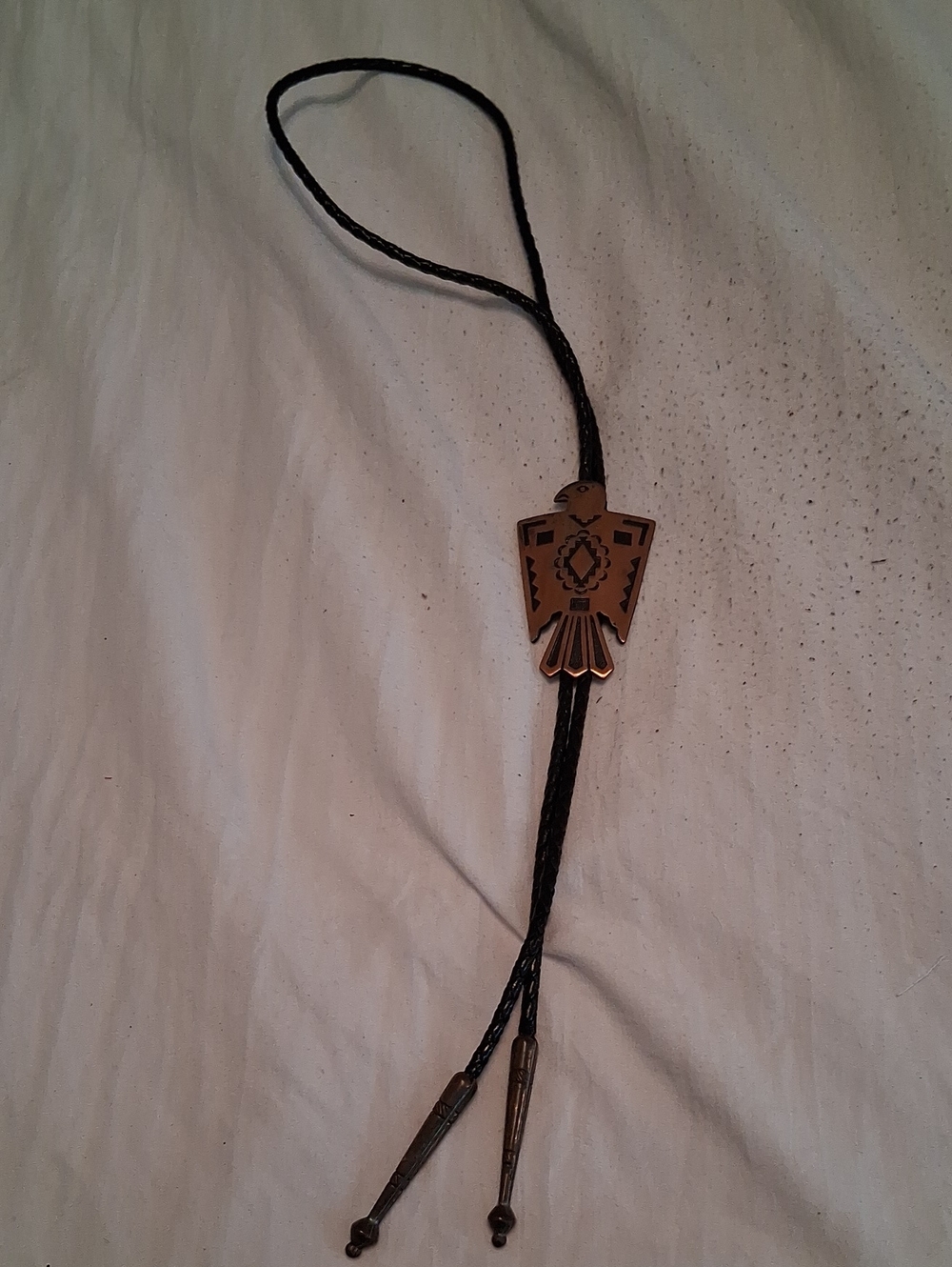 Western Black Bolo Tie with Bronze Thunderbird Slide